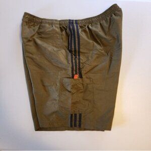 Adidas Mens Green Pull On Athletic Shorts 3 Stripe Nylon Hiking Activewear Gym